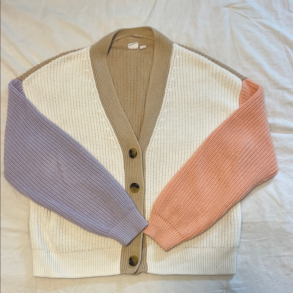 GAP Colorblock Button-Front Cardigan - Cream, Lavender & Peach - Picture 2 of 5